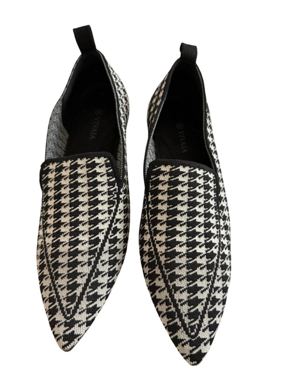 Vivaia Womens Houndstooth Pointed Toe Stretch-knit Flat Size 39 Slip On Casual
